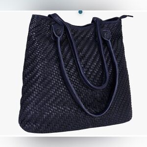 ANTONIO VALERIA Alice Braided Washed Leather HandBag for Women Dark Blue